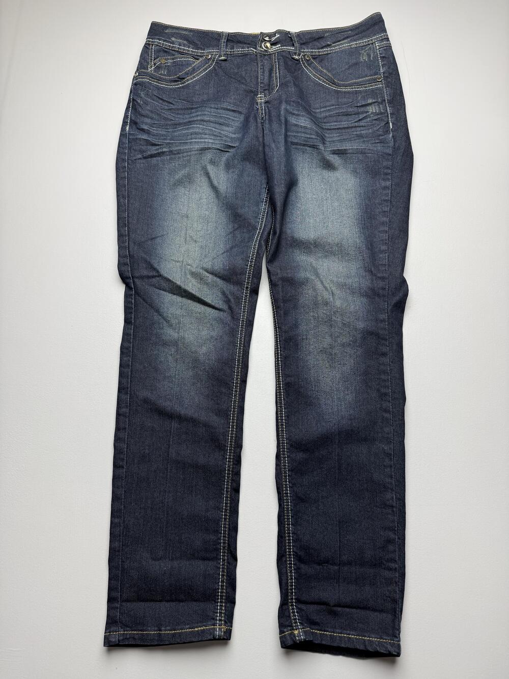 Royalty By YMI Jeans Womens 12 Blue Med Wash Straight Stretch Rhinestone Studded
